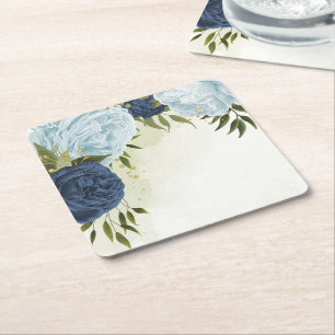 Dessous De Verre Carré mariage marine bleu poussiéreux fleurs