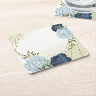 Dessous De Verre Carré mariage marine bleu poussiéreux fleurs