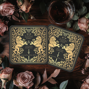 Dessous De Verre Carré Mariage médiéval Black Royal Lion