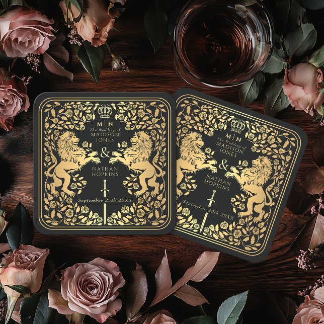 Dessous De Verre Carré Mariage médiéval Black Royal Lion (Créateur téléchargé)