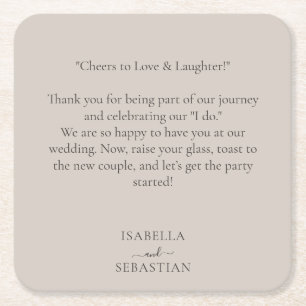 Dessous De Verre Carré Mariage Message Amusant Romantique Beige