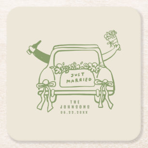 Dessous De Verre Carré Mariage mignon Voiture Coquette Mariés
