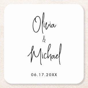 Dessous De Verre Carré Mariage minimaliste moderne de script de noms de c