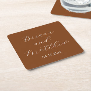 Dessous De Verre Carré Mariage Minimaliste Script Terre Cuite