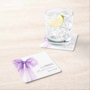 Dessous De Verre Carré Mariage Moderne avec Ruban Violet 