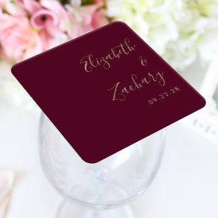 Dessous De Verre Carré Mariage Moderne Script Bourgogne Or