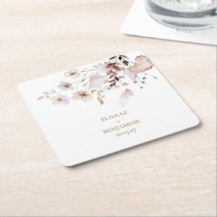 Dessous De Verre Carré Mariage Moderne Simple d'Automne avec Fleurs Séché