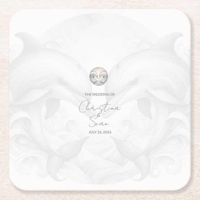 Dessous De Verre Carré Mariage moderne Whimsy Dolphin (Devant)
