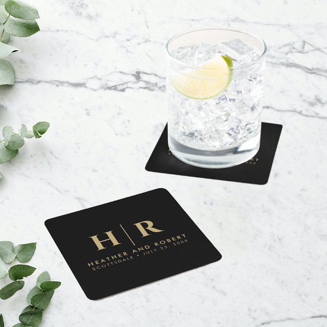 Dessous De Verre Carré Mariage Monogramme moderne mariée et chambre perso (Créateur téléchargé)