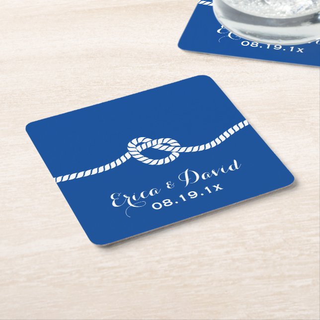 Dessous De Verre Carré Mariage nautique Marine Blue Tying Knot (Incliné)