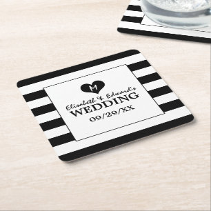 Dessous De Verre Carré Mariage noir et blanc moderne