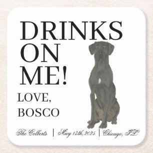 Dessous De Verre Carré Mariage noir personnalisé Great Dane