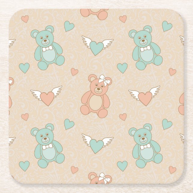 Dessous De Verre Carré Mariage-nounours (Devant)
