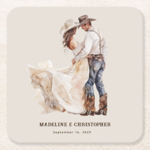 Dessous De Verre Carré Mariage occidental rustique