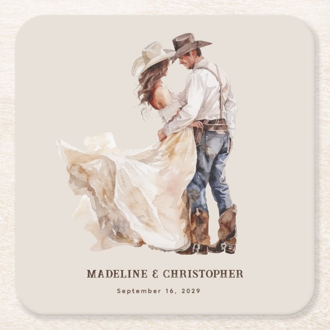 Dessous De Verre Carré Mariage occidental rustique (Devant)