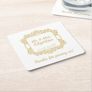 Dessous De Verre Carré Mariage Ornate Gold Frame Personnalisé