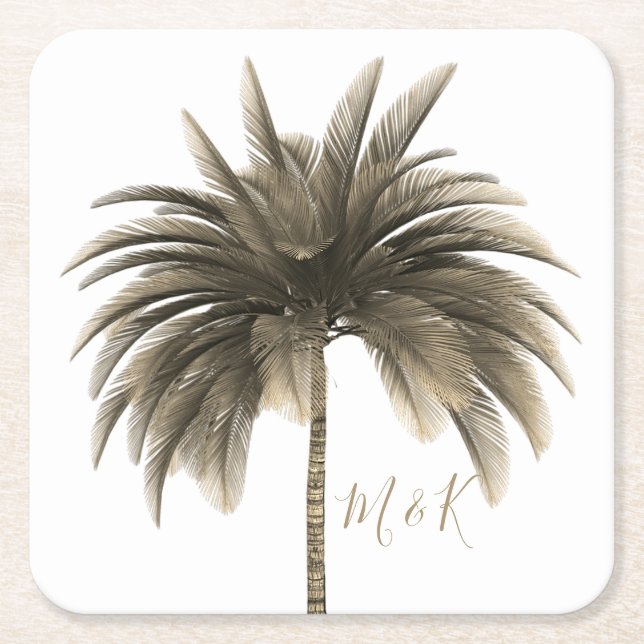Dessous De Verre Carré Mariage Palm Tree élégant rétro chic (Devant)