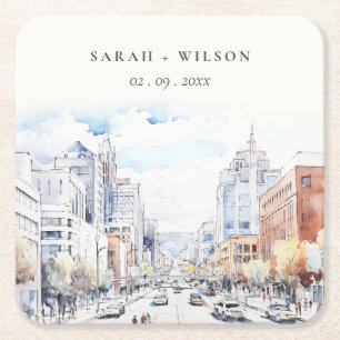 Dessous De Verre Carré Mariage Paysage Aquarelle Omaha Nebraska