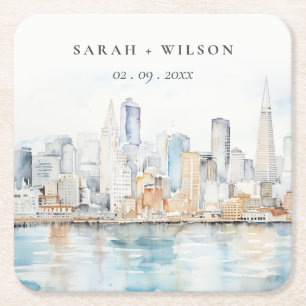 Dessous De Verre Carré Mariage Paysage Aquarelle San Francisco