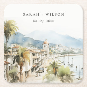 Dessous De Verre Carré Mariage Paysage Aquarelle Santa Marta Colombie