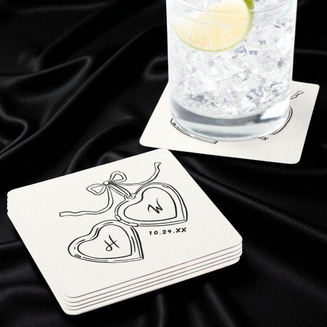 Dessous De Verre Carré Mariage Pendentif du coeur Monogramme (Créateur téléchargé)