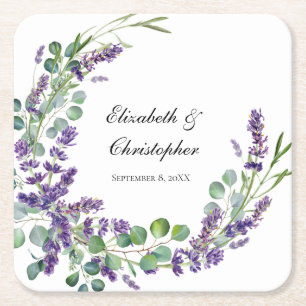 Dessous De Verre Carré Mariage personnalisé Boho Lavande Eucalyptus
