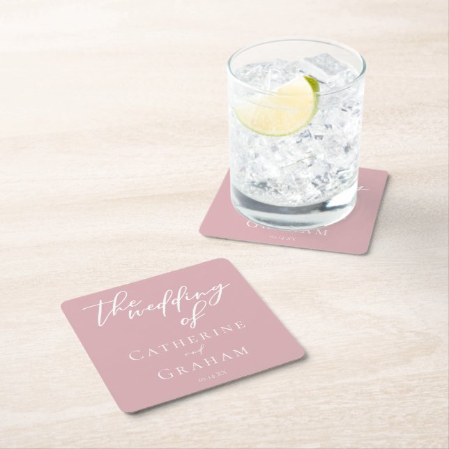 Dessous De Verre Carré Mariage personnalisé Dusty Rose rose (En situation)