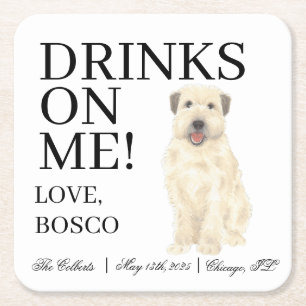 Dessous De Verre Carré Mariage personnalisé Wheaten Terrier