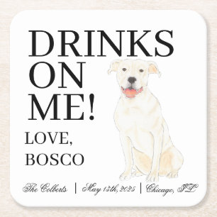 Dessous De Verre Carré Mariage Pitbull blanc personnalisé