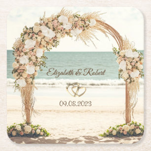 Dessous De Verre Carré Mariage plage Roses d'Arbor