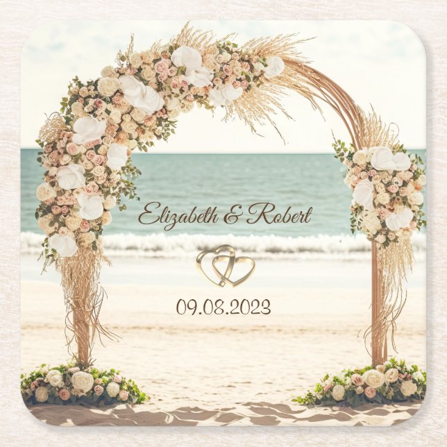 Dessous De Verre Carré Mariage plage Roses d'Arbor (Devant)