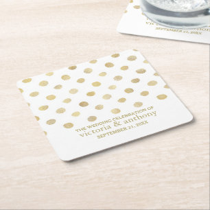 Dessous De Verre Carré Mariage Pois moderne blanc et or