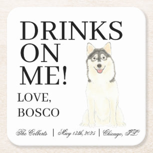 Dessous De Verre Carré Mariage Pomsky Dog personnalisé
