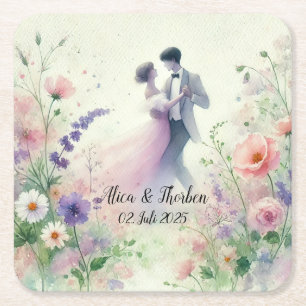 Dessous De Verre Carré Mariage romantique pastel n° 1
