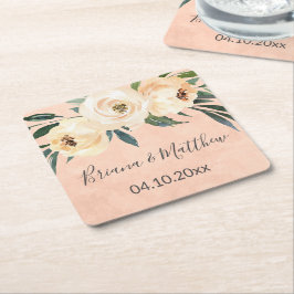 Dessous De Verre Carré Mariage rose beige floral