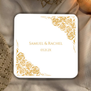 Dessous De Verre Carré Mariage Rose d'or tiré à la main
