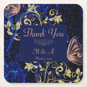 Dessous De Verre Carré Mariage Royal Blue Butterfly