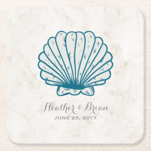 Dessous De Verre Carré Mariage Royal Blue Rustic Seashell