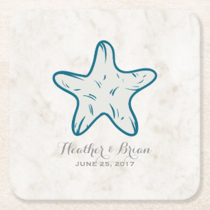 Dessous De Verre Carré Mariage Royal Blue Rustic Starfish