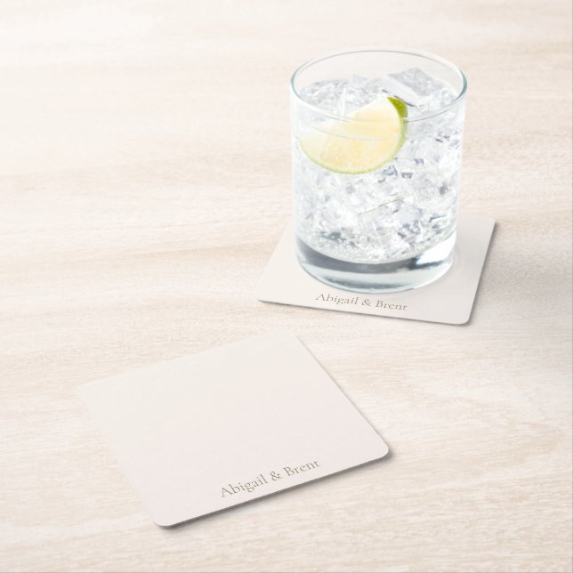 Dessous De Verre Carré Mariage simple personnalisé Cream & Gold (En situation)