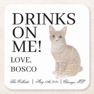 Dessous De Verre Carré Mariage Tabby Cat Orange Personnalisé