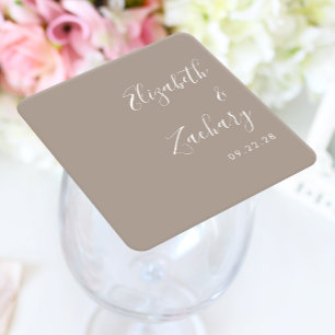 Dessous De Verre Carré Mariage Taupe Écriture Moderne