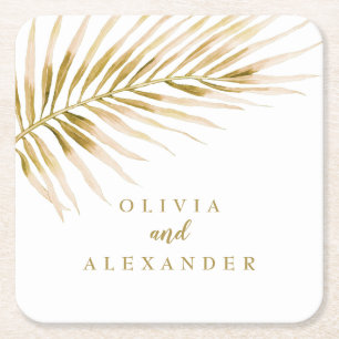 Dessous De Verre Carré Mariage Tropical Gold Palm