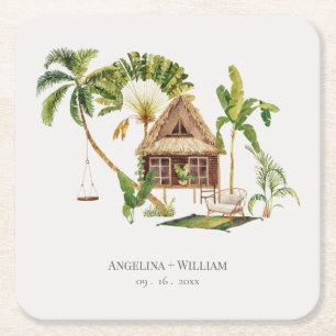 Dessous De Verre Carré Mariage Tropical Palm Tree