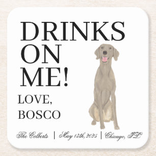Dessous De Verre Carré Mariage Weimaraner personnalisé