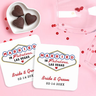 Dessous De Verre Carré Marié dans Fabulous Las Vegas Mariage rouge Monogr