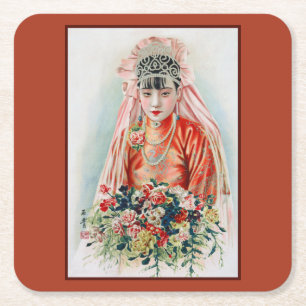 Dessous De Verre Carré Mariée en rouge lors d'un mariage chinois à Shangh