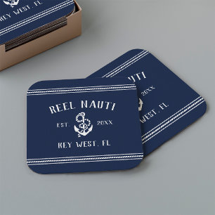 Dessous De Verre Carré Marine Blue Rope & Ancre Nom du bateau
