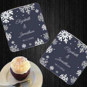 Dessous De Verre Carré Marine Blue Snowflakes Mariage d'hiver