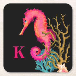 Dessous De Verre Carré Marine Seahorse Pink Chic